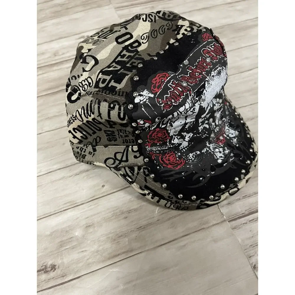 Alex Hat Mens Skull Cap Black Beaded Embroidered Adjustable Camo A11